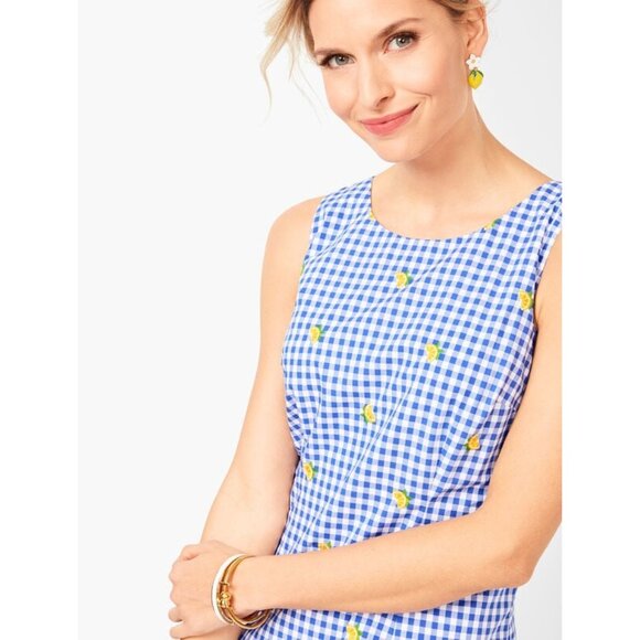 Talbots Lemons & Gingham Shift Dress in White Blue Size 10‎ - Picture 11 of 12